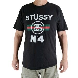 Stussy Black Tee with Green and Red Accents